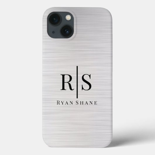Elegant zwart monogram & naam, geborsteld zilver Case-Mate iPhone case (Achterkant)