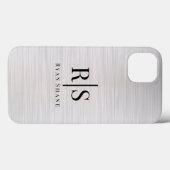Elegant zwart monogram & naam, geborsteld zilver Case-Mate iPhone case (Achterkant (horizontaal))