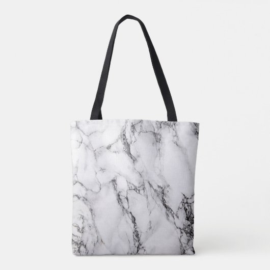Elegant zwart monogram op witte marmeren steen tote bag (Achterkant)