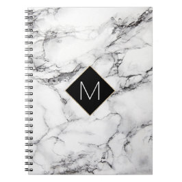Elegant zwart monogram op witte marmeren textuur notitieboek