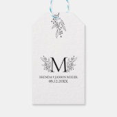 Elegant zwart monogram pasgetrouwd cadeaulabel (Achterkant)