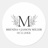 Elegant zwart monogram pasgetrouwd ronde sticker (Voorkant)