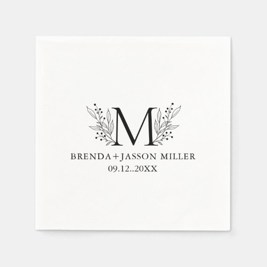 Elegant zwart monogram pasgetrouwd servet (Voorkant)