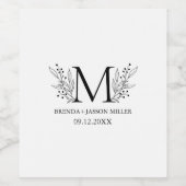 Elegant zwart monogram pasgetrouwd wijn etiket (Enkel label)