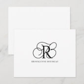 Elegant Zwart Monogram Platte Nota Kaart Notitiekaartje (Voorkant / Achterkant)