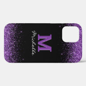 Elegant Zwart Monogram Purper Glitter Case-Mate iPhone Case (Achterkant (horizontaal))