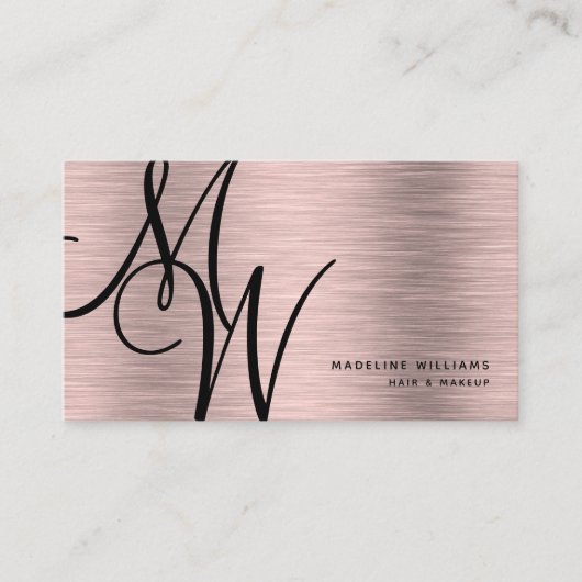 Elegant zwart monogram Roos Gold modern script Visitekaartje (Voorkant)