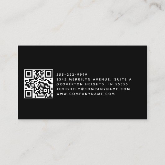 Elegant zwart monogram script Initialen QR-code Visitekaartje (Achterkant)