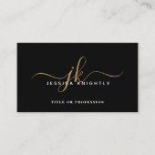 Elegant zwart monogram script Initialen QR-code Visitekaartje (Voorkant)