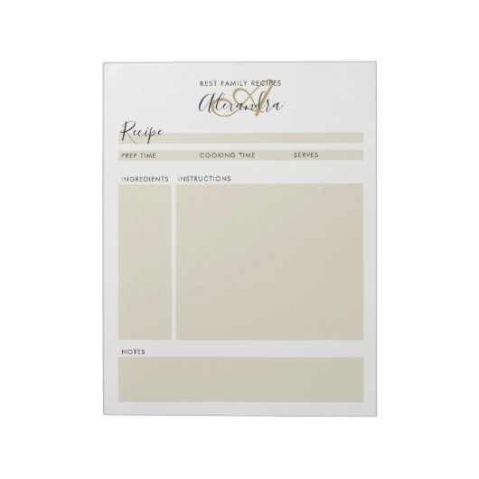 Elegant zwart monogram zwart goudvormig blad notitieblok (Linkerzijde)