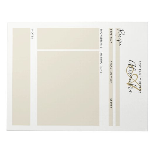 Elegant zwart monogram zwart goudvormig blad notitieblok (Voorkant)