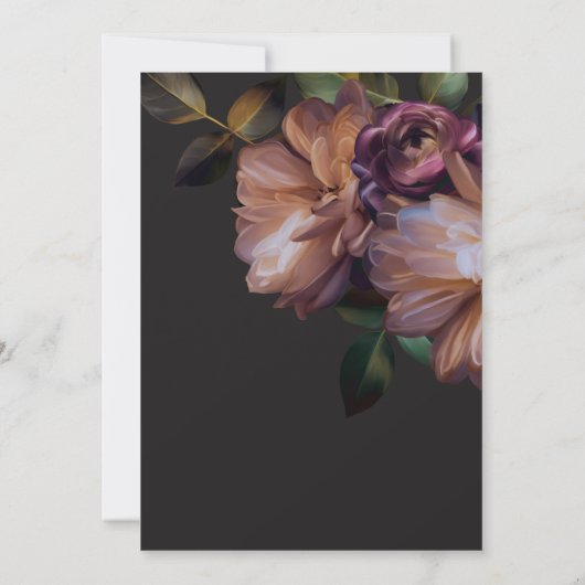 Elegant Zwart Moody Bloemen Bruidsbrunch Kaart (Achterkant)