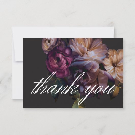 Elegant Zwart Moody Bloemen Bruiloft Bedankkaart (Voorkant)