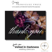 Elegant Zwart Moody Bloemen Bruiloft Bedankkaart