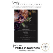 Elegant Zwart Moody Bloemen Bruiloft Details Informatiekaartje