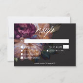 Elegant Zwart Moody Bloemen Bruiloft Drie Diner RSVP Kaartje (Voorkant)