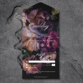Elegant Zwart Moody Bloemen Bruiloft Geen Diner All In One Uitnodiging