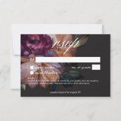 Elegant Zwart Moody Bloemen Bruiloft Geen Diner RSVP Kaartje (Voorkant)
