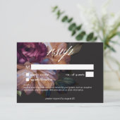 Elegant Zwart Moody Bloemen Bruiloft Geen Diner RSVP Kaartje (Staand voorkant)