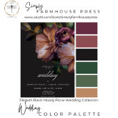 Elegant Zwart Moody Bloemen Bruiloft Kaart