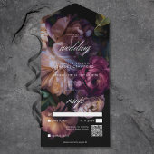 Elegant Zwart Moody Bloemen Bruiloft QR Code All In One Uitnodiging