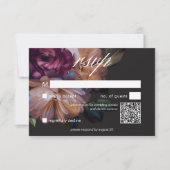 Elegant Zwart Moody Bloemen Bruiloft QR Code RSVP Kaartje (Voorkant)