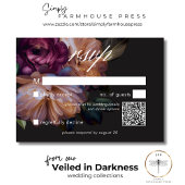 Elegant Zwart Moody Bloemen Bruiloft QR Code RSVP Kaartje