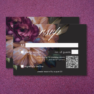 Elegant Zwart Moody Bloemen Bruiloft QR Code RSVP Kaartje