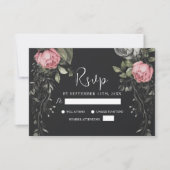 Elegant Zwart Moody Bloemen Donker Gotisch Bruilof RSVP Kaartje (Voorkant)