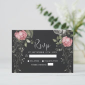 Elegant Zwart Moody Bloemen Donker Gotisch Bruilof RSVP Kaartje (Staand voorkant)