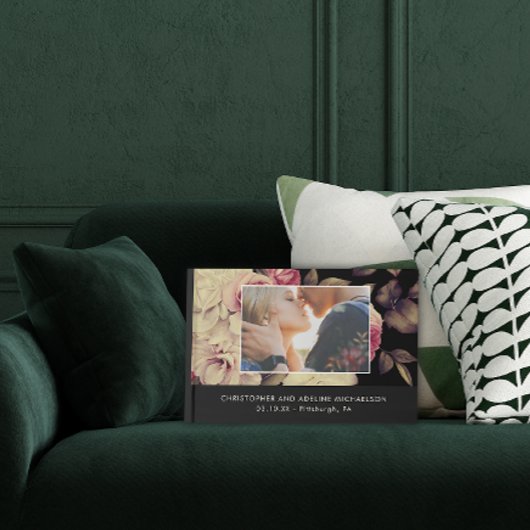 Elegant Zwart Moody Bloemen Foto Bruiloft Gastenboek