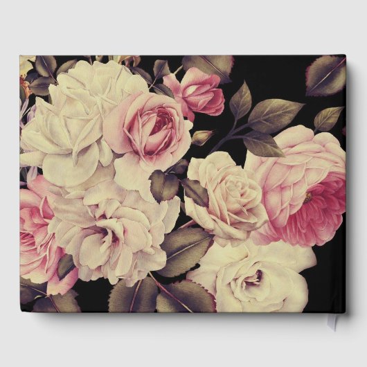 Elegant Zwart Moody Bloemen Foto Bruiloft Gastenboek (Achterkant)