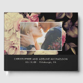 Elegant Zwart Moody Bloemen Foto Bruiloft Gastenboek (Voorkant)