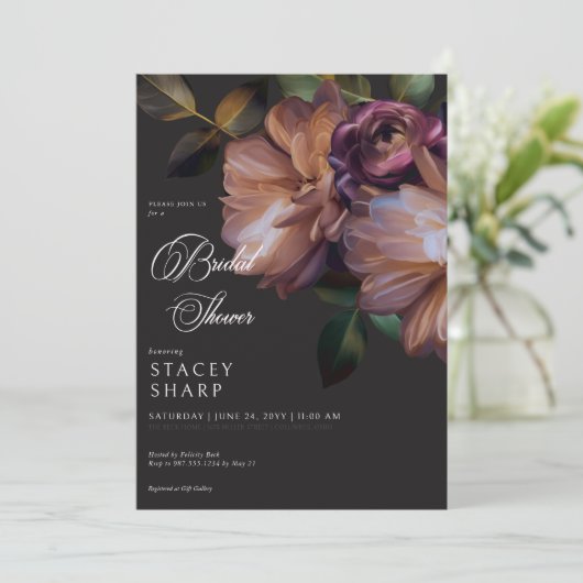 Elegant Zwart Moody Bloemen Vrijgezellenfeest Kaart (Staand voorkant)