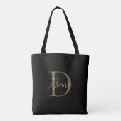 Elegant Zwart Mosgoud Schrift Monogram Tote Bag (Achterkant)