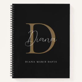 Elegant Zwart Mosgroen Goud Schrift Monogram Notitieboek