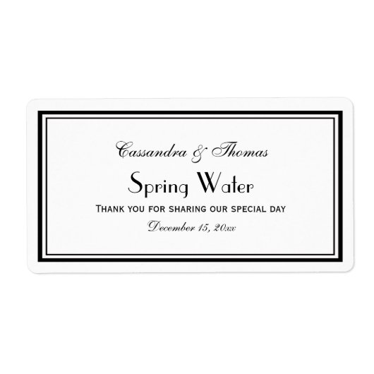 Elegant zwart omhuld H waterflesetiket Etiket (Voorkant)