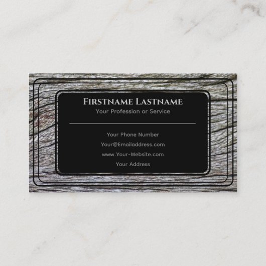 Elegant zwart omhuld houten stijve graan grijs visitekaartje (Achterkant)