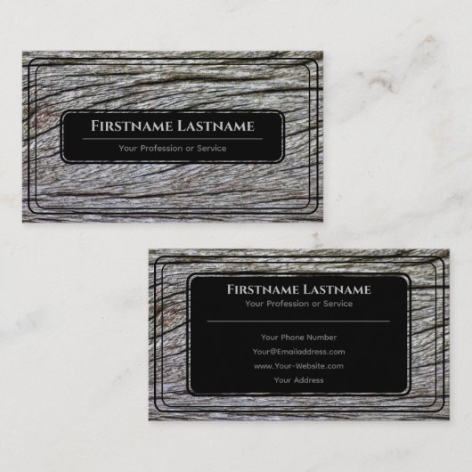 Elegant zwart omhuld houten stijve graan grijs visitekaartje (Voorkant / Achterkant)