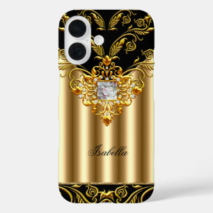 Elegant zwart op goud Monogram naam toevoegen iPhone 16 Hoesje