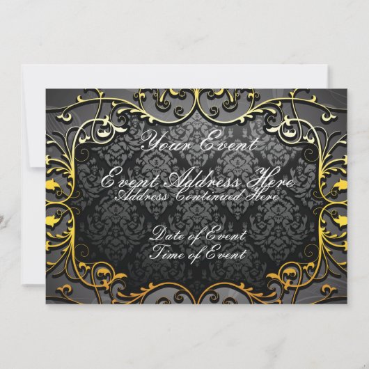 Elegant  zwart op gouden uitnodiging (Achterkant)
