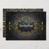 Elegant  zwart op gouden uitnodiging (Voorkant / Achterkant)