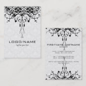 Elegant zwart op wit look  bloemdamast visitekaartje (Voorkant / Achterkant)