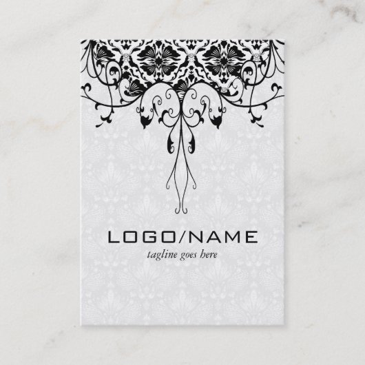 Elegant zwart op wit look  bloemdamast visitekaartje (Voorkant)