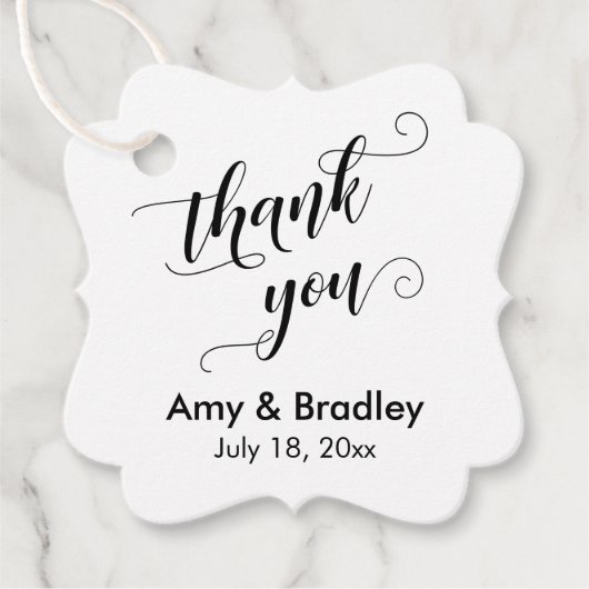 Elegant, zwart op witte bruiloft Dank je Bedankjes Labels (Voorkant)