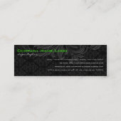 Elegant zwart op zwart bloemdamast mini visitekaartje (Achterkant)