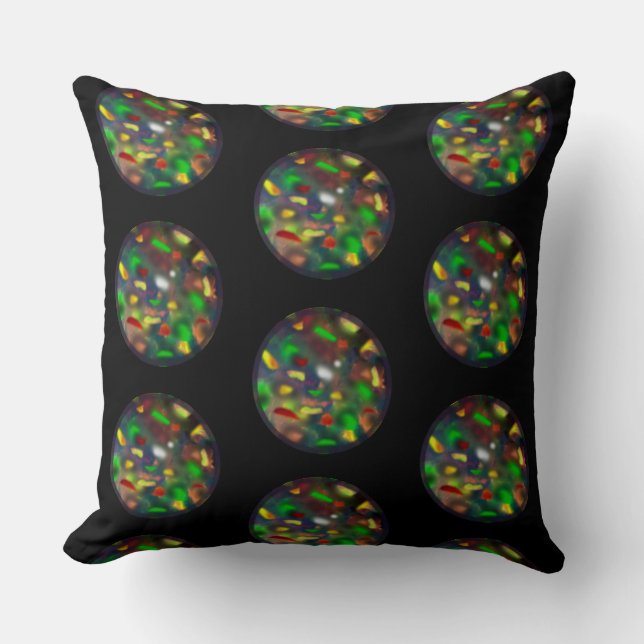 Elegant zwart opal juweelpatroon op zwart kussen (Voorkant)