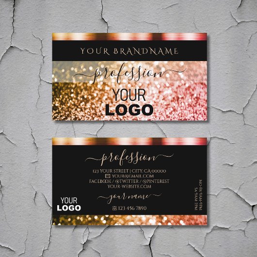 Elegant zwart Oranje roze mest glitter toevoegen L Visitekaartje