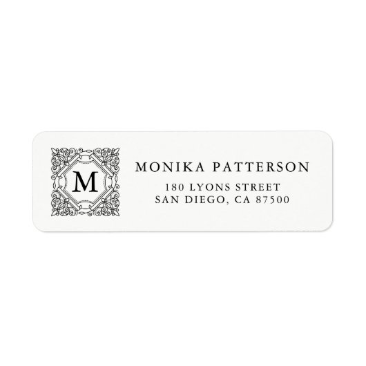 Elegant zwart ornamentaal Lijst monogram label (Voorkant)