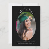 Elegant zwart ovaal Afstuderen foto Dank u Bedankkaart (Voorkant)